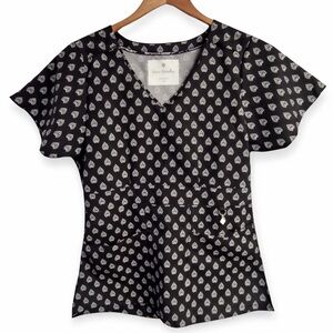 Vera Bradley Halo Frida V-Neck Empire Waist Scrub Top Black Print Small